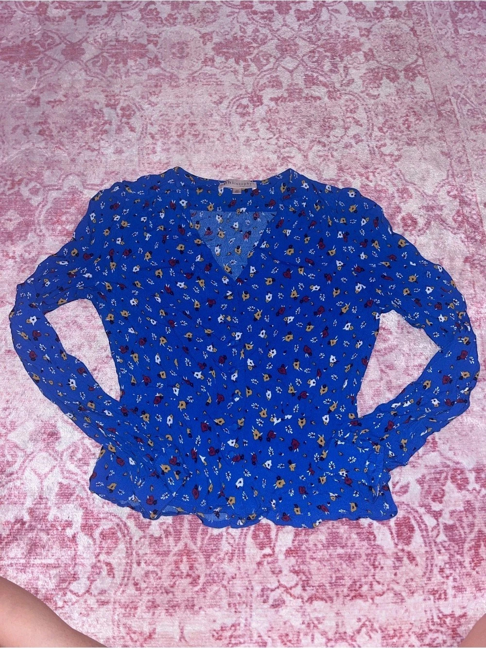philosophy Floral Blouse in Blue Size Small